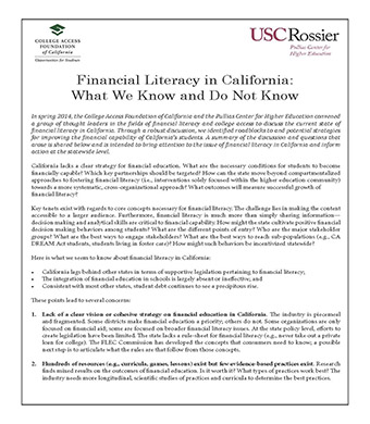 Financial Literacy in California: What We Know and Do Not Know