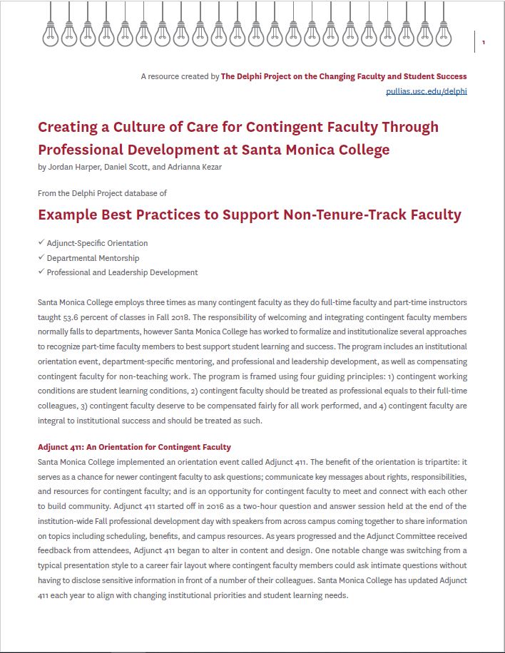 Creating a Culture of Care for Contingent Faculty Through Professional Development at Santa Monica College