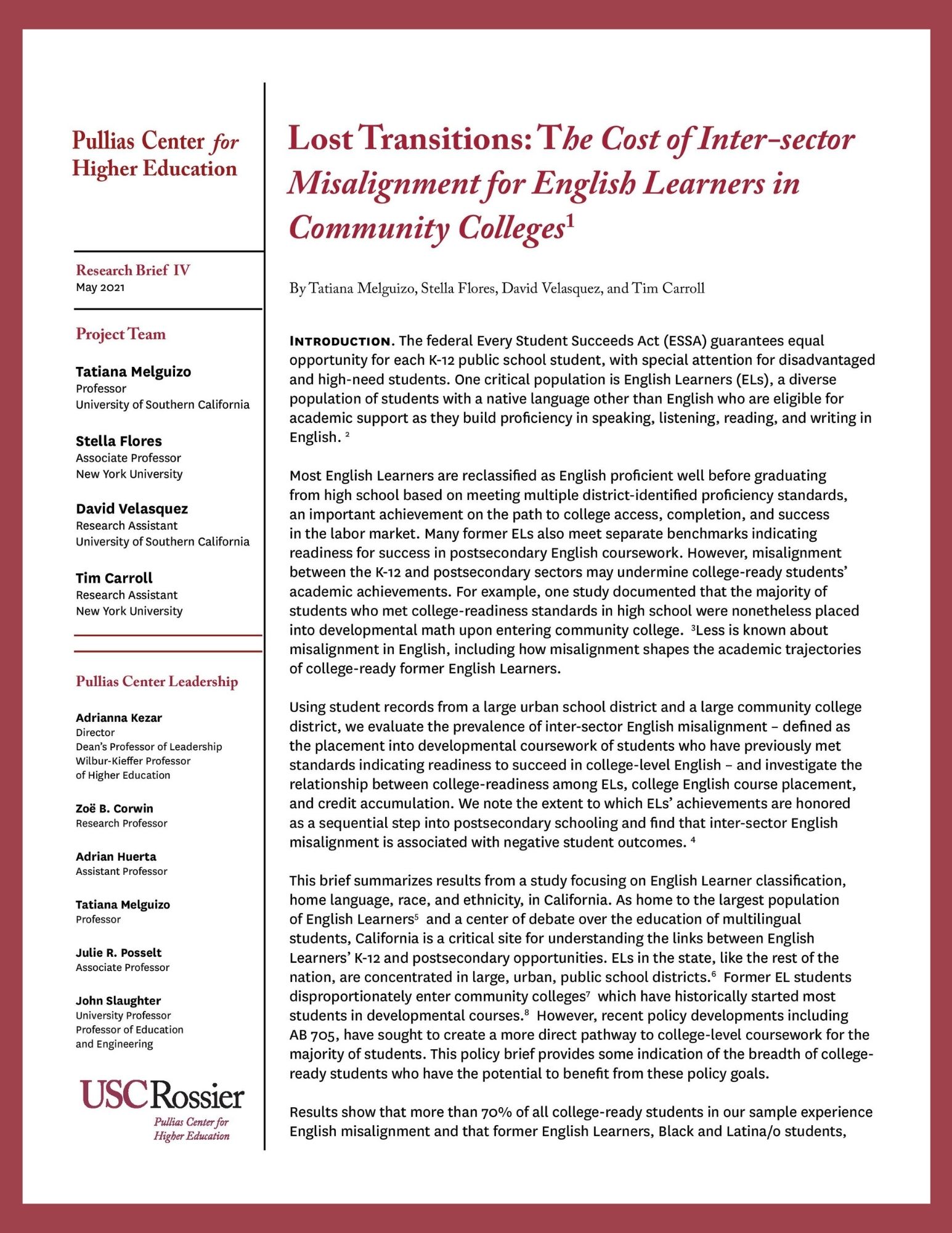 Lost Transitions: The Cost of Inter-sector Misalignment for English Learners in Community Colleges