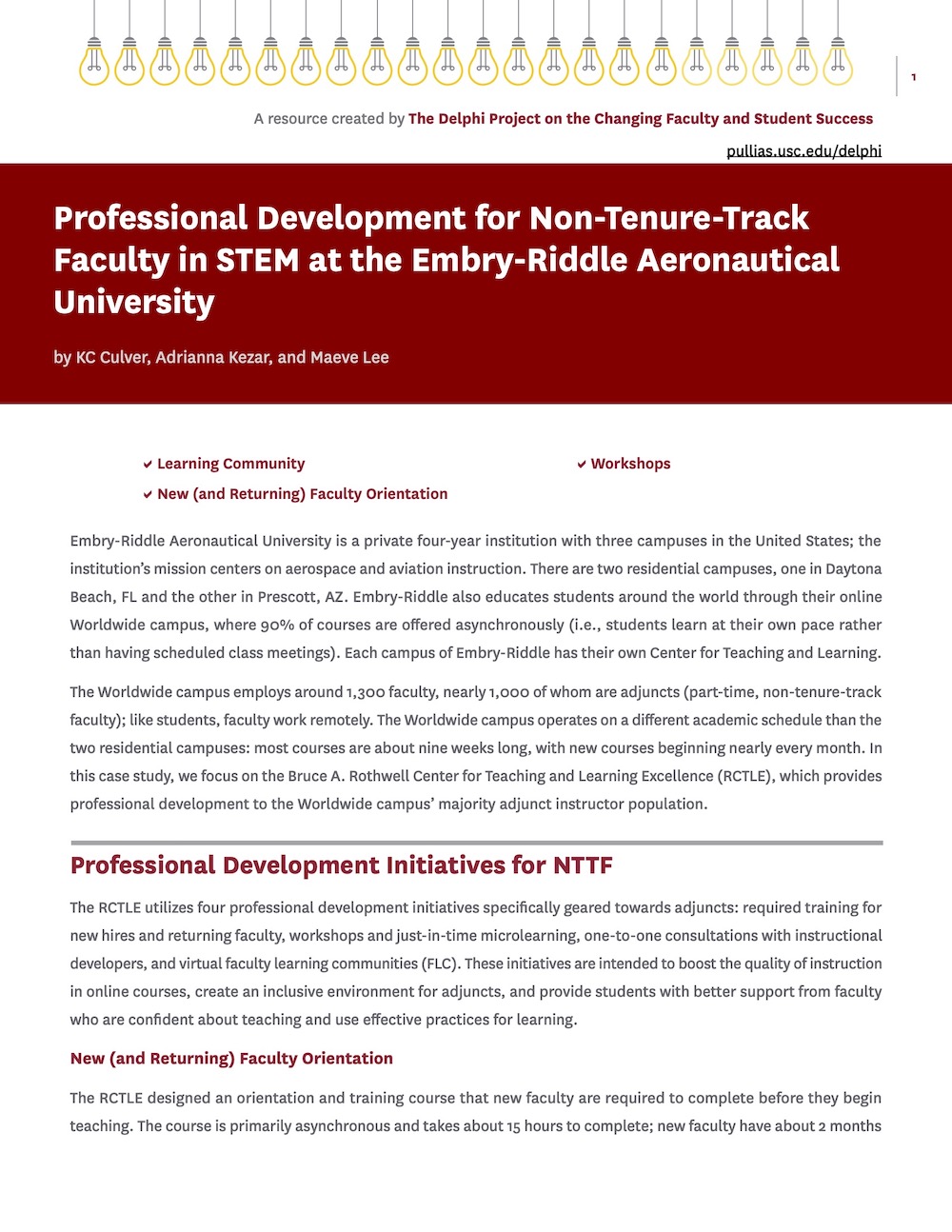 Professional Development for Non-Tenure-Track Faculty in STEM at the Embry-Riddle Aeronautical University
