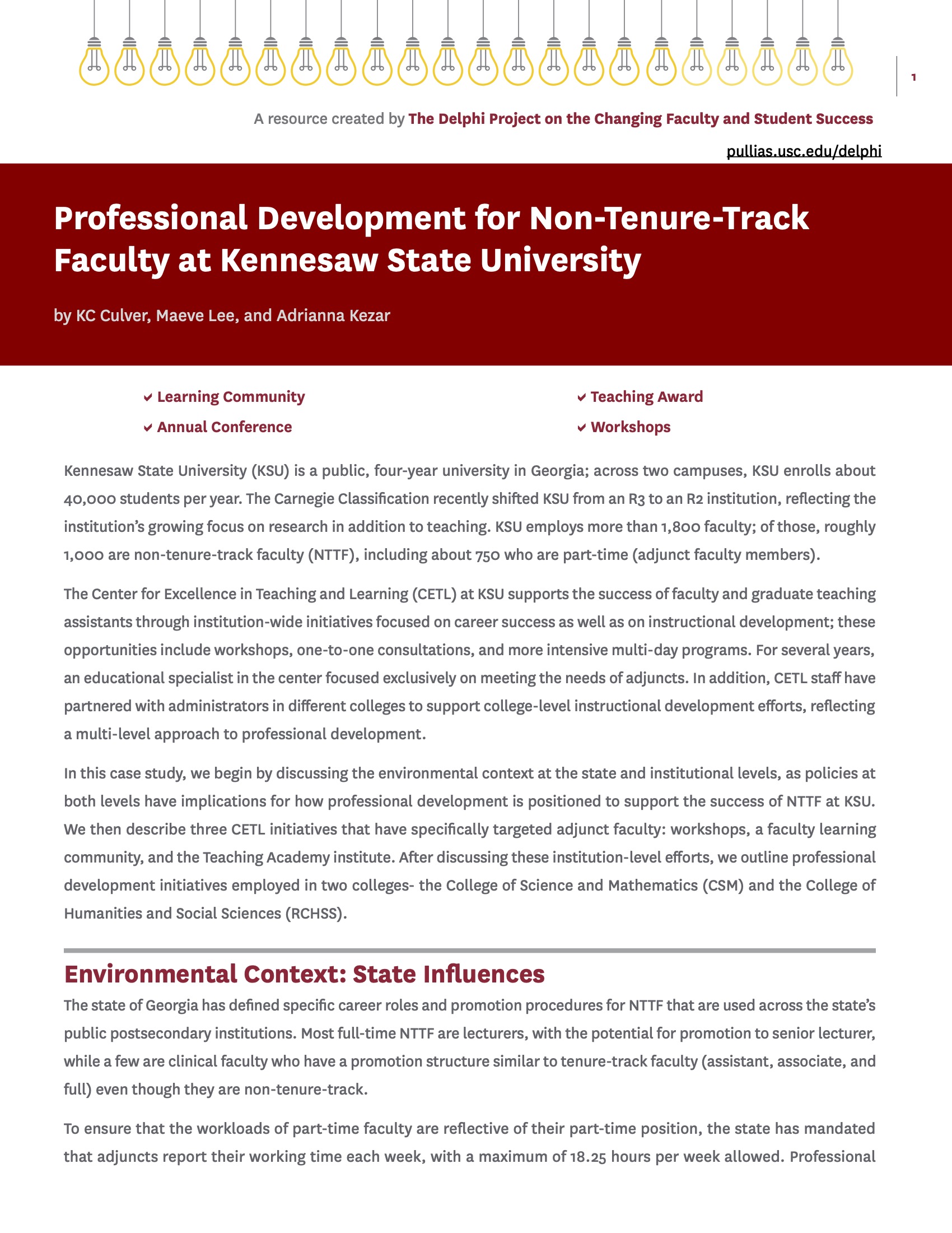 Professional Development for Non-Tenure-Track Faculty at Kennesaw State University