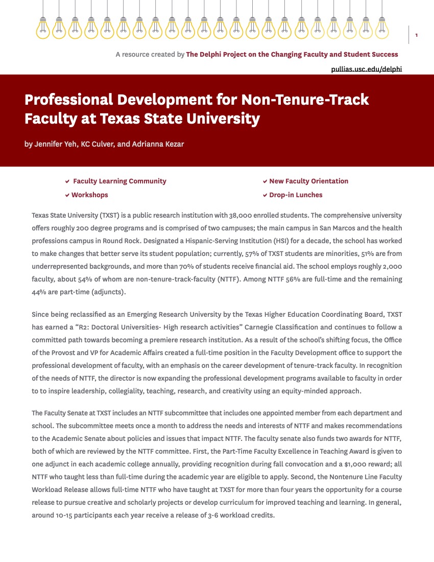 Professional Development for Non-Tenure-Track Faculty at Texas State University