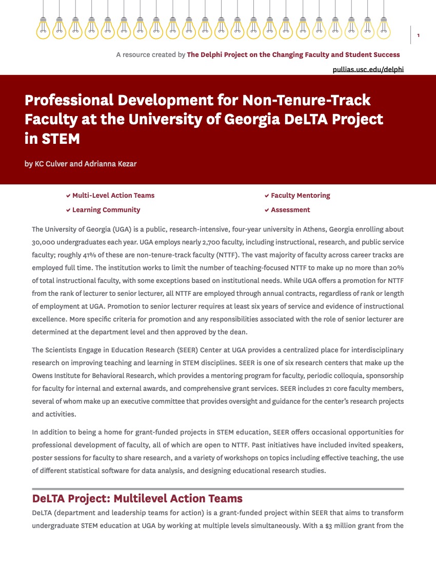 Professional Development for Non-Tenure-Track Faculty at the University of Georgia DeLTA Project in STEM