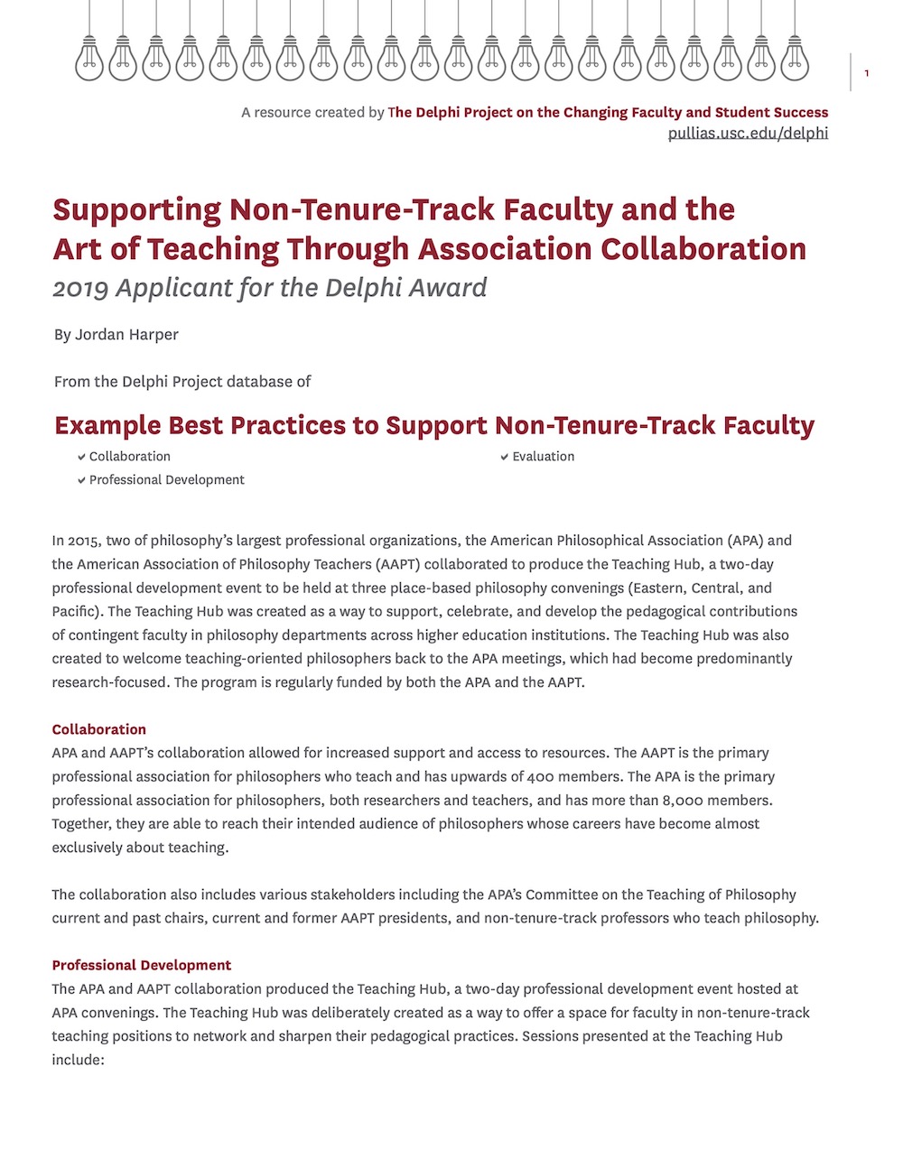 Supporting Non-Tenure-Track Faculty and the Art of Teaching Through Association Collaboration