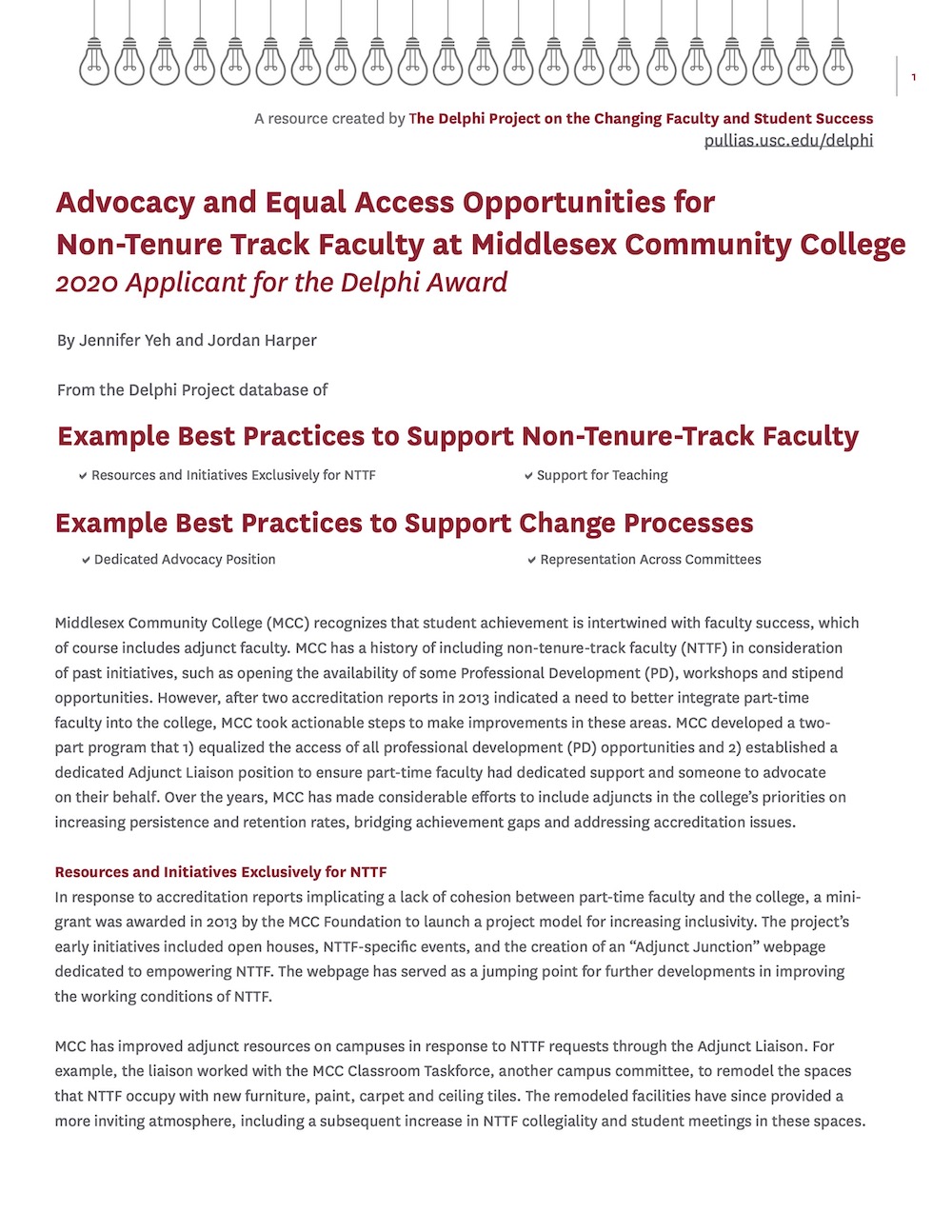 Advocacy and Equal Access Opportunities for Non-Tenure Track Faculty at Middlesex Community College