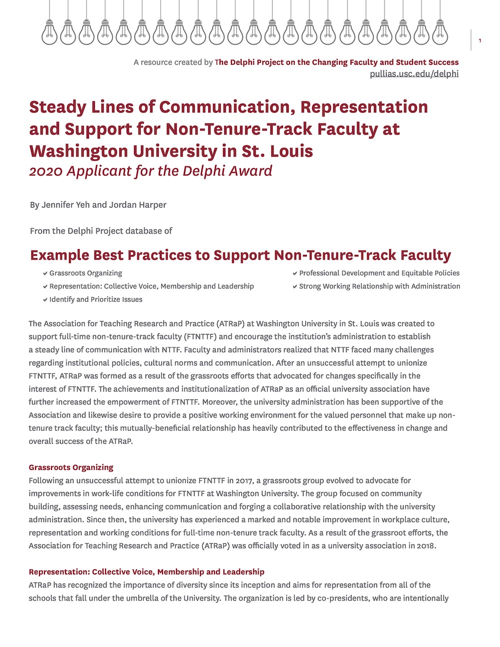 Steady Lines of Communication, Representation and Support for Non-Tenure-Track Faculty at Washington University in St. Louis