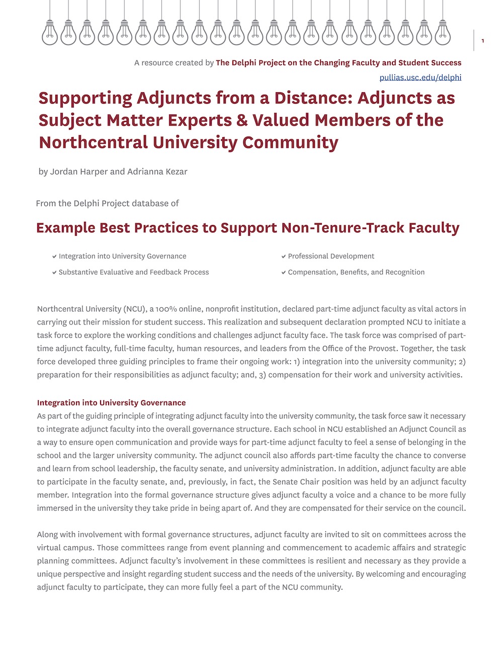 Supporting Adjuncts from a Distance: Adjuncts as Subject Matter Experts & Valued Members of the Northcentral University Community