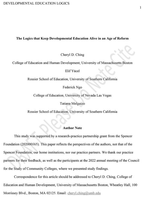 The Logics that Keep Developmental Education Alive in an Age of Reform – Working Paper